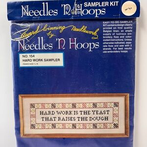 Needles 'N Hoops Cross Stitch Sampler Kit Hard Work  No. 154 Unused Linen Floss